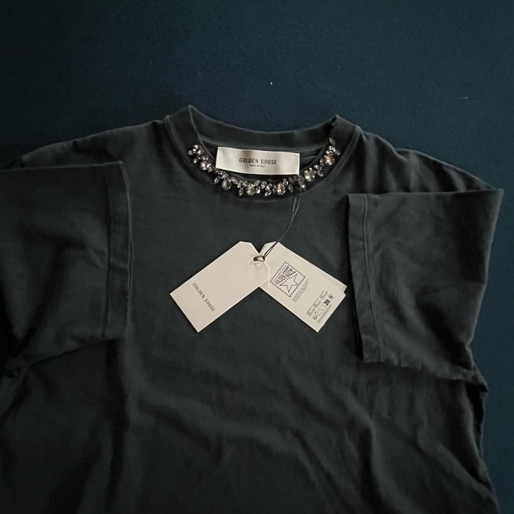 Golden Goose S/S Black T shirt with Crystals. Sz XS NWT
